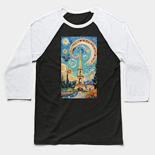 Eiffel Tower Mosaic Dreams: Van Gogh's Starry Night Paris Baseball T-Shirt